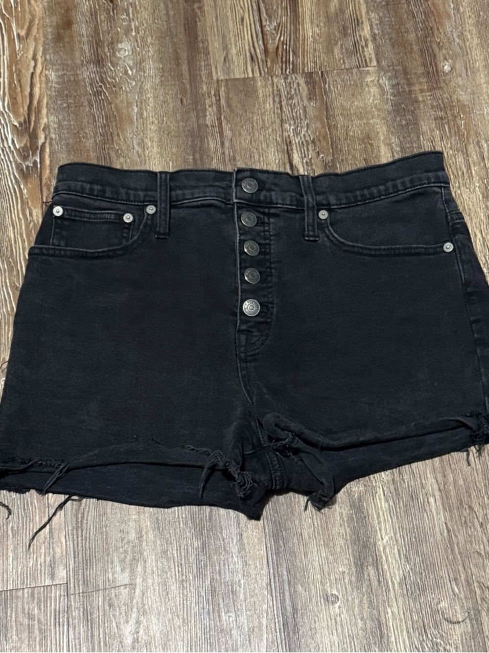 Madewell Boyshorts Women's 30 Exposed Button Fly Frayed Hem Black Spring Denim